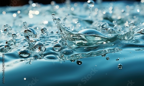 close up rain water drop falling to the floor. wave water surface. Generative AI