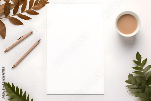 top view hand writing blank paper photo