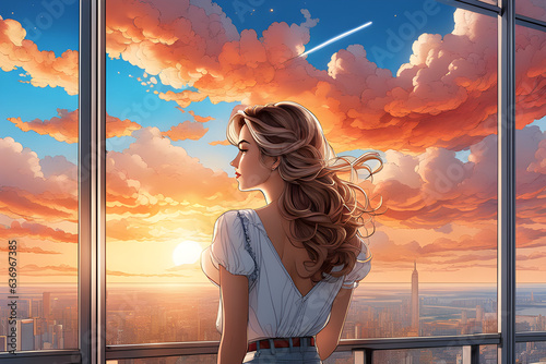 a pretty woman looking at the scenic sky. Generative AI