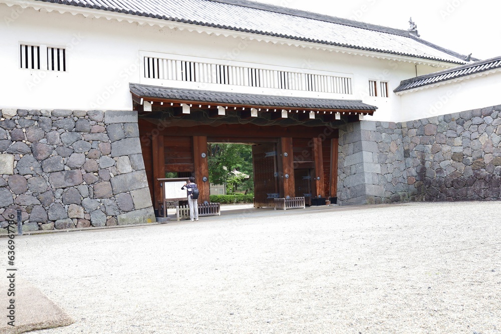August 16, 2023, Yamagata City, Yamagata Prefecture. Equestrian statue of Mogami Yoshiaki at Yamagata Castle.