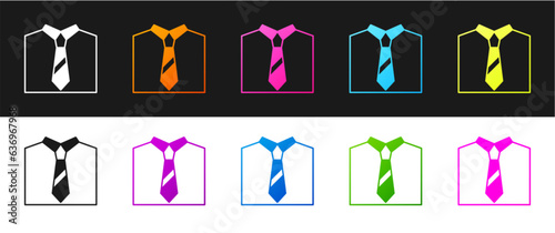 Set Tie icon isolated on black and white background. Necktie and neckcloth symbol. Vector
