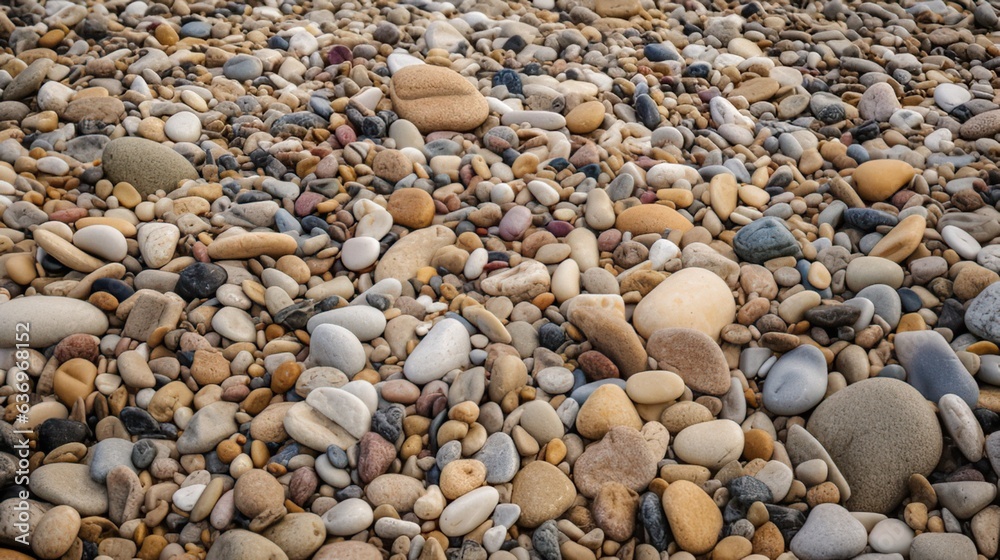 Uneven Textured Pebble Beach with Small Stones, Natural Beauty in Coastal Landscape Uneven Textured Pebble Beach with Small Stones, Natural Beauty in Coastal Landscape