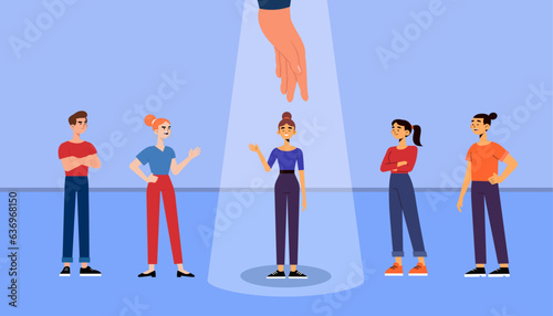 Flat illustration of strategic recruitment, handpicked candidate from business Group, guiding Future careers, selecting for job vector