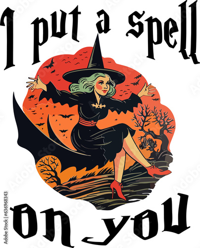 Quotes I Put a Spell on You Halloween ,vintage Witch Girl Halloween Retro Design Shirt.