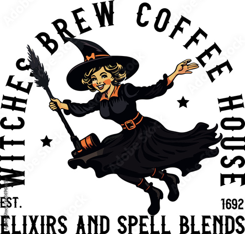Quotes Witches Brew Coffee House For Halloween ,Vintage Witch Girl Halloween Retro Design shirt.