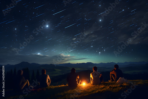 A group of friends gathered under a meteor shower
