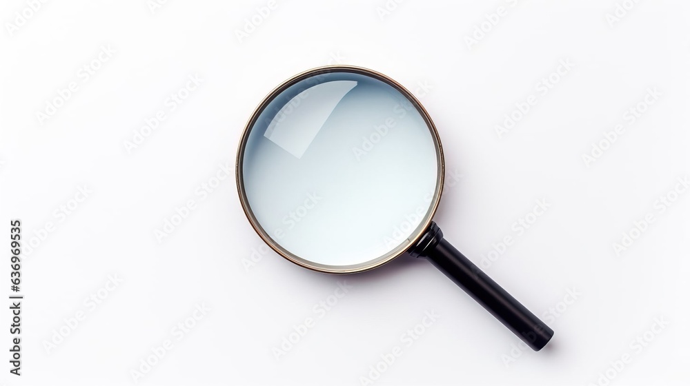 Magnifying glass on a white background. Created using Generative AI technology. Magnifying glass on a white background. Created using Generative AI technology.