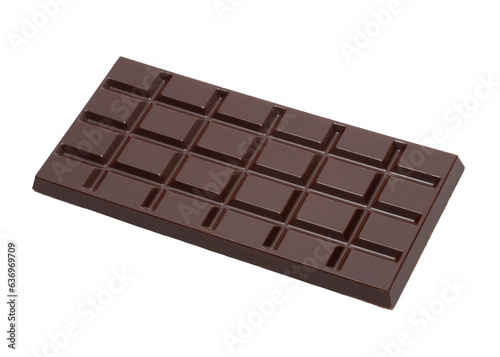 Dark chocolate bar isolated on transparent layered background.