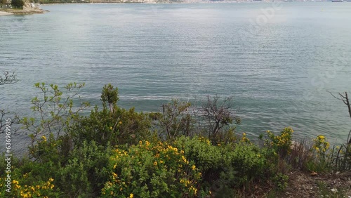 Seashore near Miramare park and castle in Trieste, Italy, in a summerstime evening