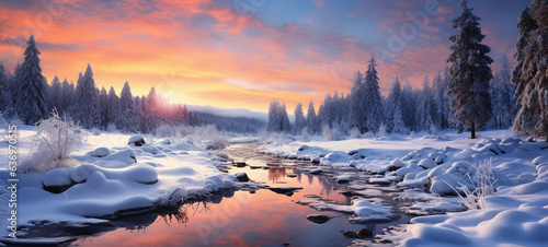 Stunning panorama of snowy landscape in winter in Black Forest - winter wonderland © arhendrix