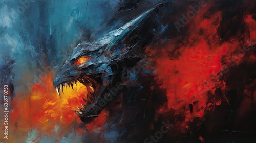 Colorful fantasy dragon close up painting.  © Photo And Art Panda