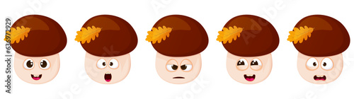 Forest mushroom character with different emotions 