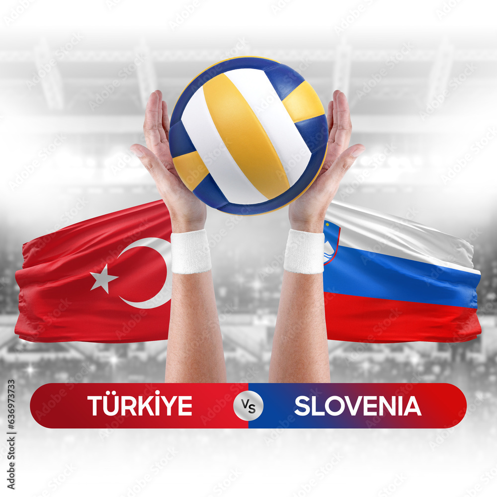 Turkiye vs Slovenia national teams volleyball volley ball match competition concept.