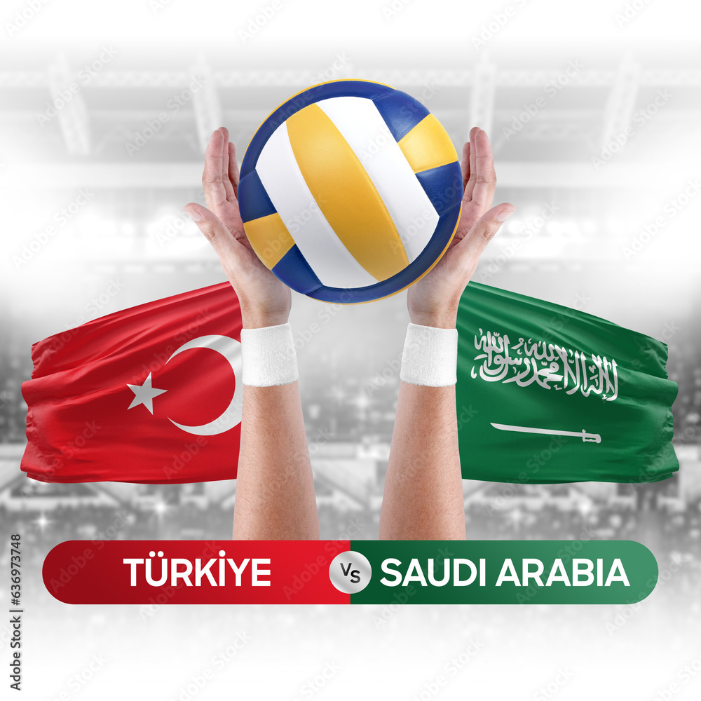 Turkiye vs Saudi Arabia national teams volleyball volley ball match competition concept.