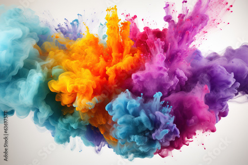 colorful vibrant rainbow holi paint color powder explosion with bright colors isolated white background