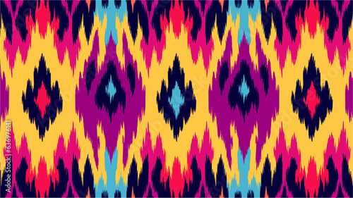 Fényképezés zigzag seamless ikat, in the style of vivid color scheme, fauvist color scheme,