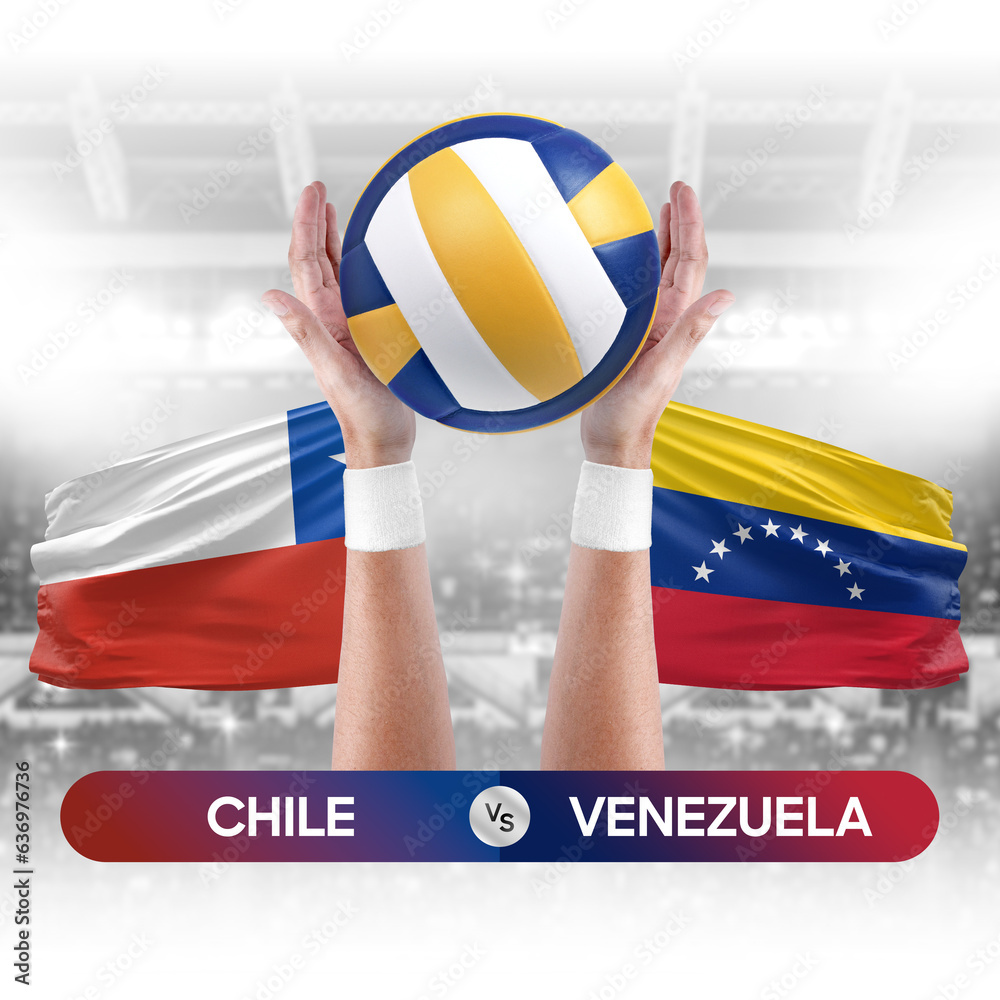 Chile vs Venezuela national teams volleyball volley ball match competition concept.