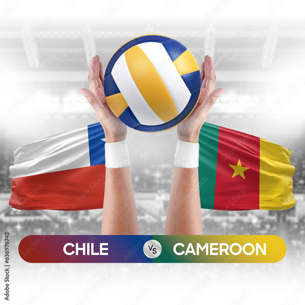 Chile vs Cameroon national teams volleyball volley ball match competition concept.