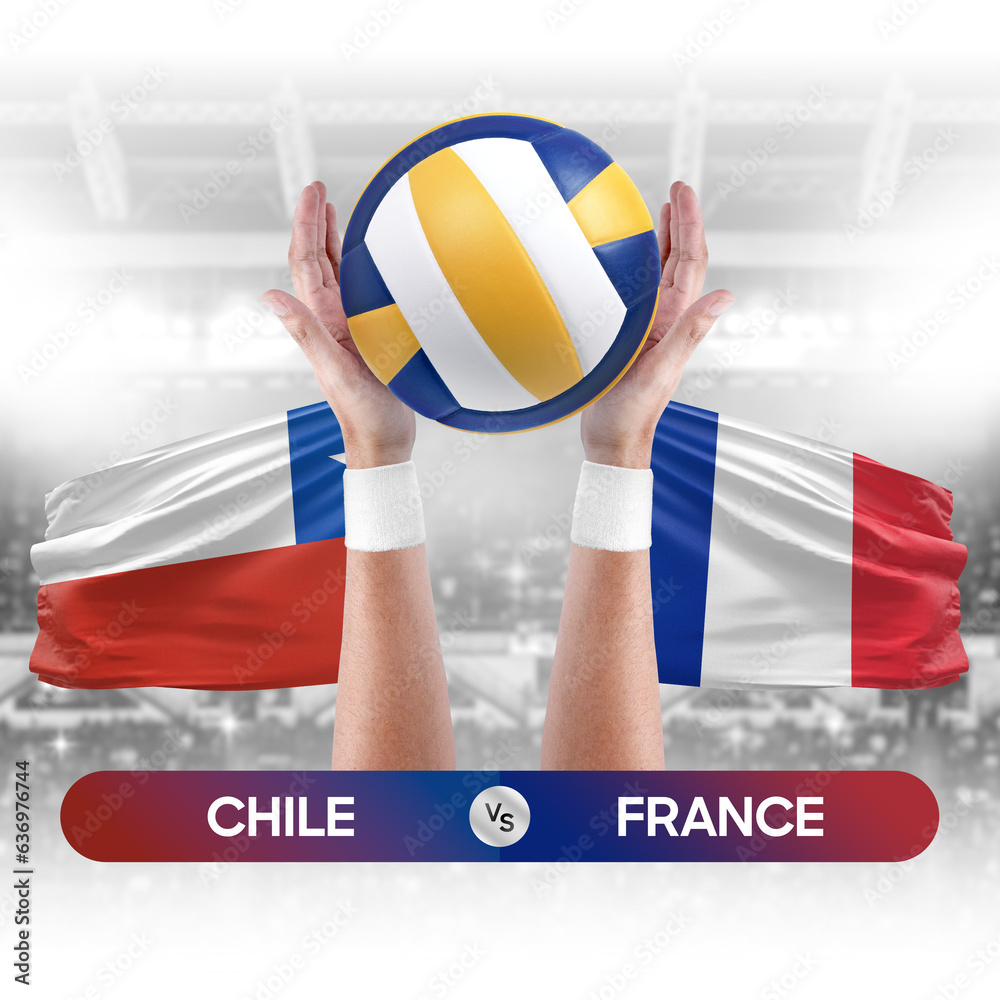 Chile vs France national teams volleyball volley ball match competition concept.