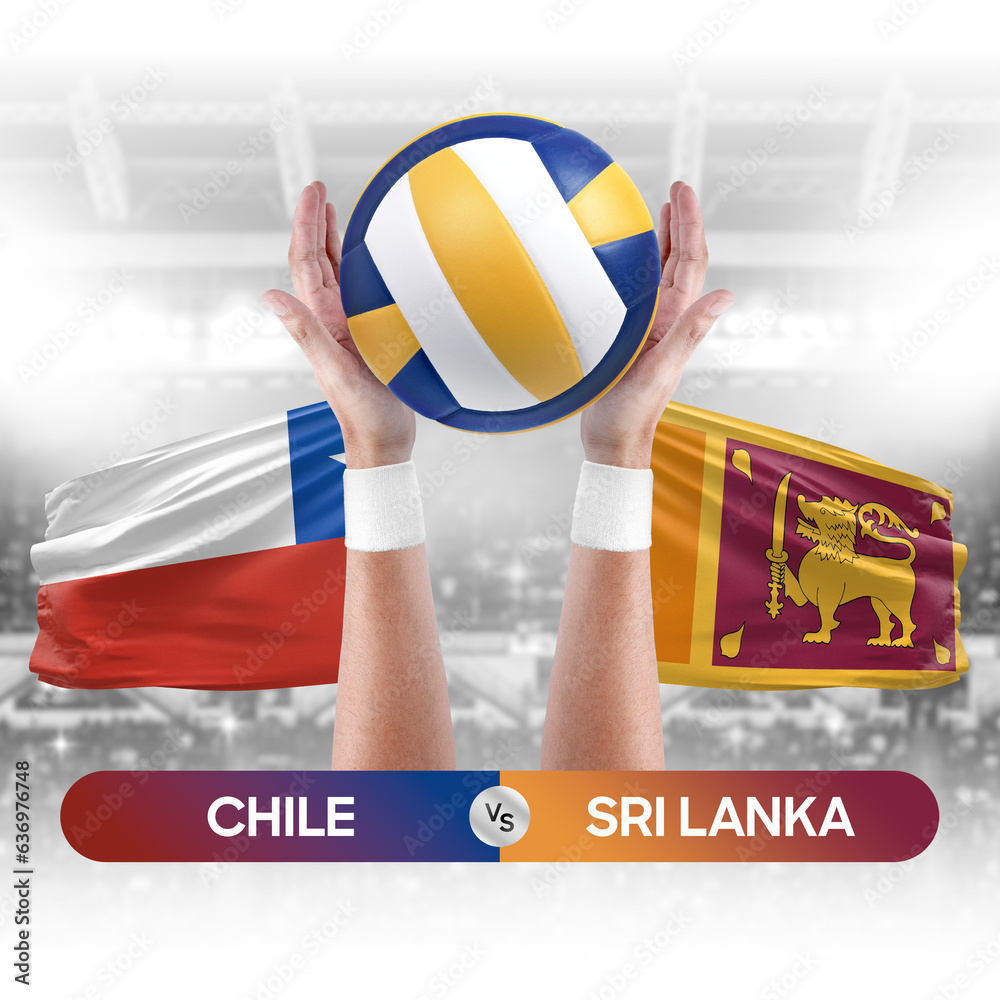Chile vs Sri Lanka national teams volleyball volley ball match competition concept.