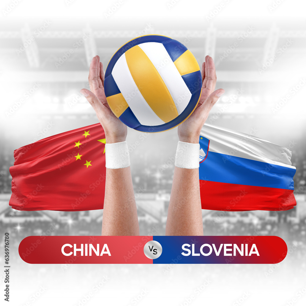 China vs Slovenia national teams volleyball volley ball match competition concept.