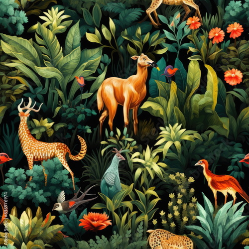 Seamless Pattern of Amazon Forest with Animals