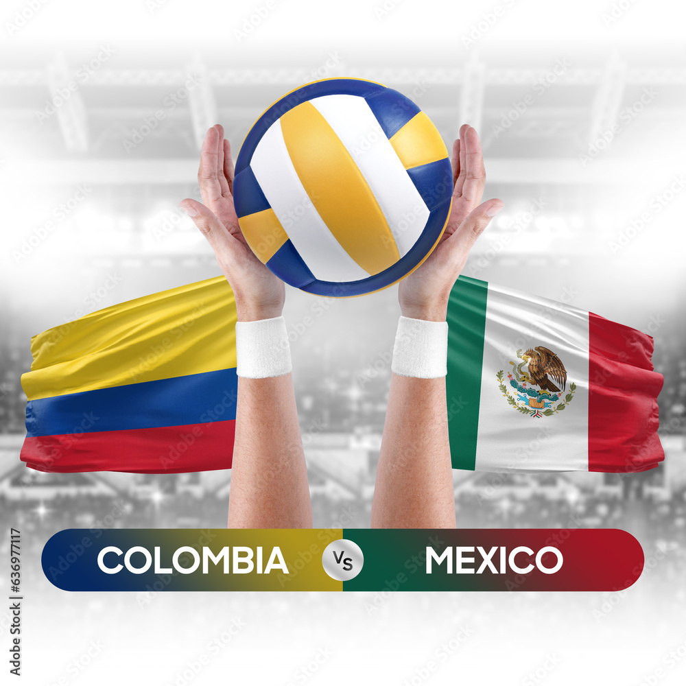 Colombia vs Mexico national teams volleyball volley ball match competition concept.