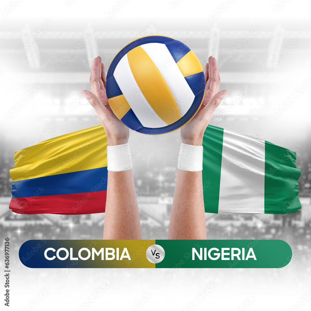 Colombia vs Nigeria national teams volleyball volley ball match competition concept.