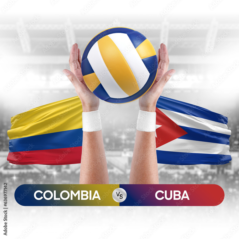 Colombia vs Cuba national teams volleyball volley ball match competition concept.