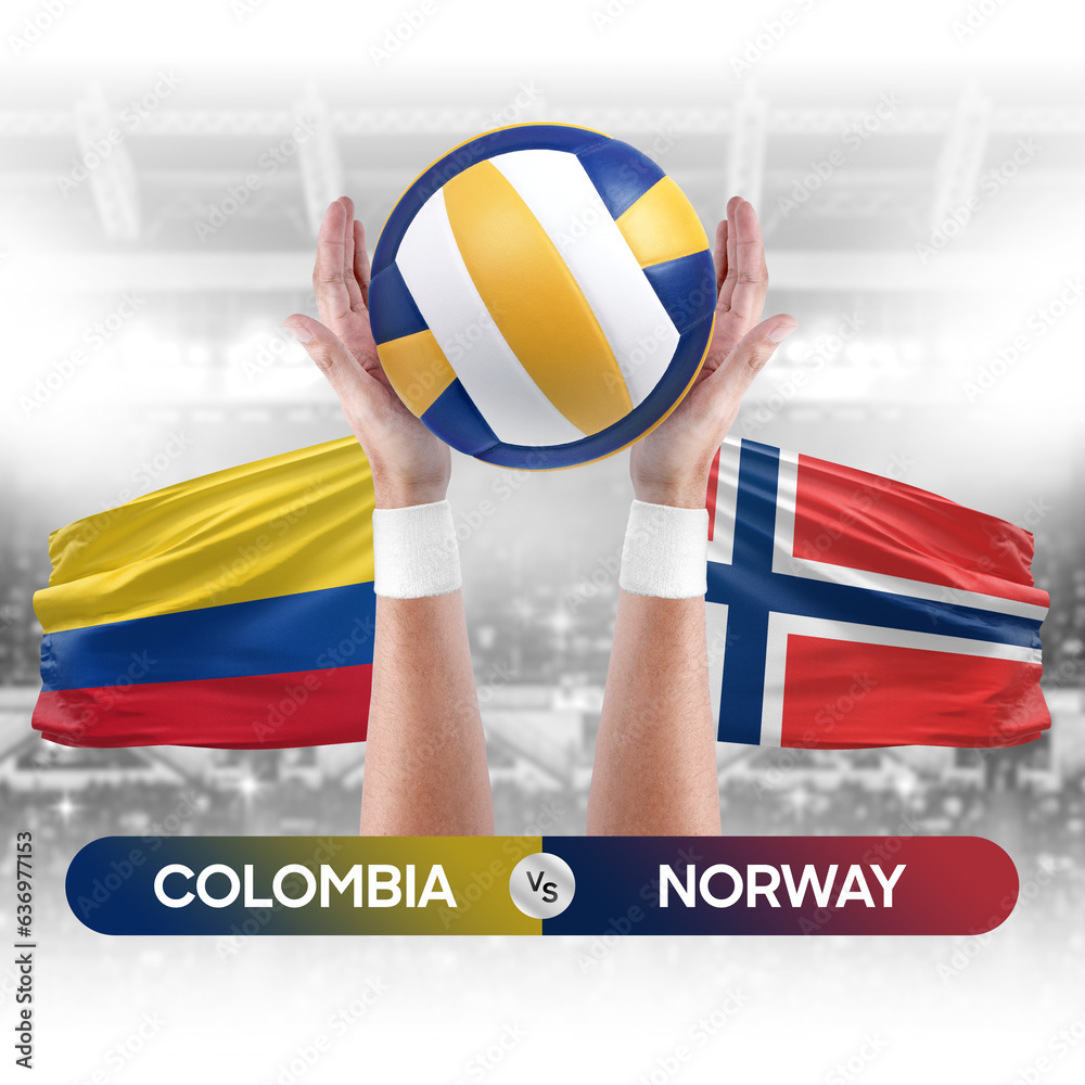 Colombia vs Norway national teams volleyball volley ball match competition concept.