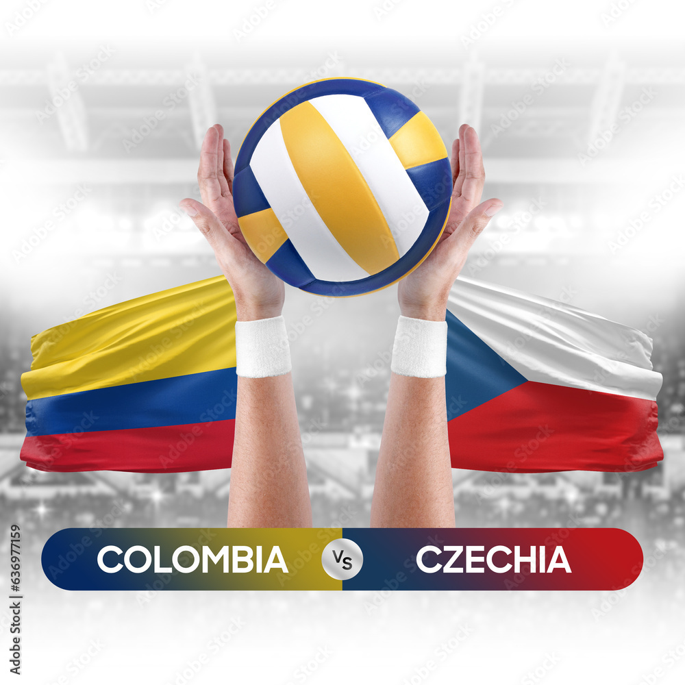 Colombia vs Czechia national teams volleyball volley ball match competition concept.