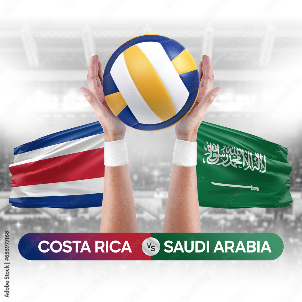Costa Rica vs Saudi Arabia national teams volleyball volley ball match competition concept.