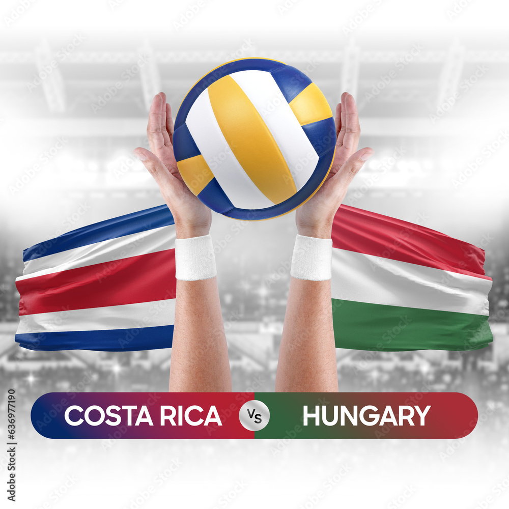 Costa Rica vs Hungary national teams volleyball volley ball match competition concept.