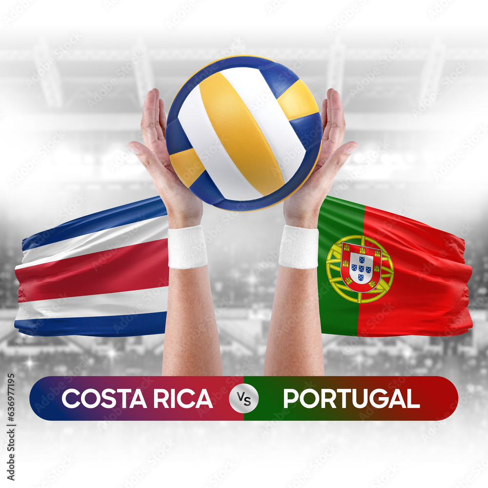 Costa Rica vs Portugal national teams volleyball volley ball match competition concept.