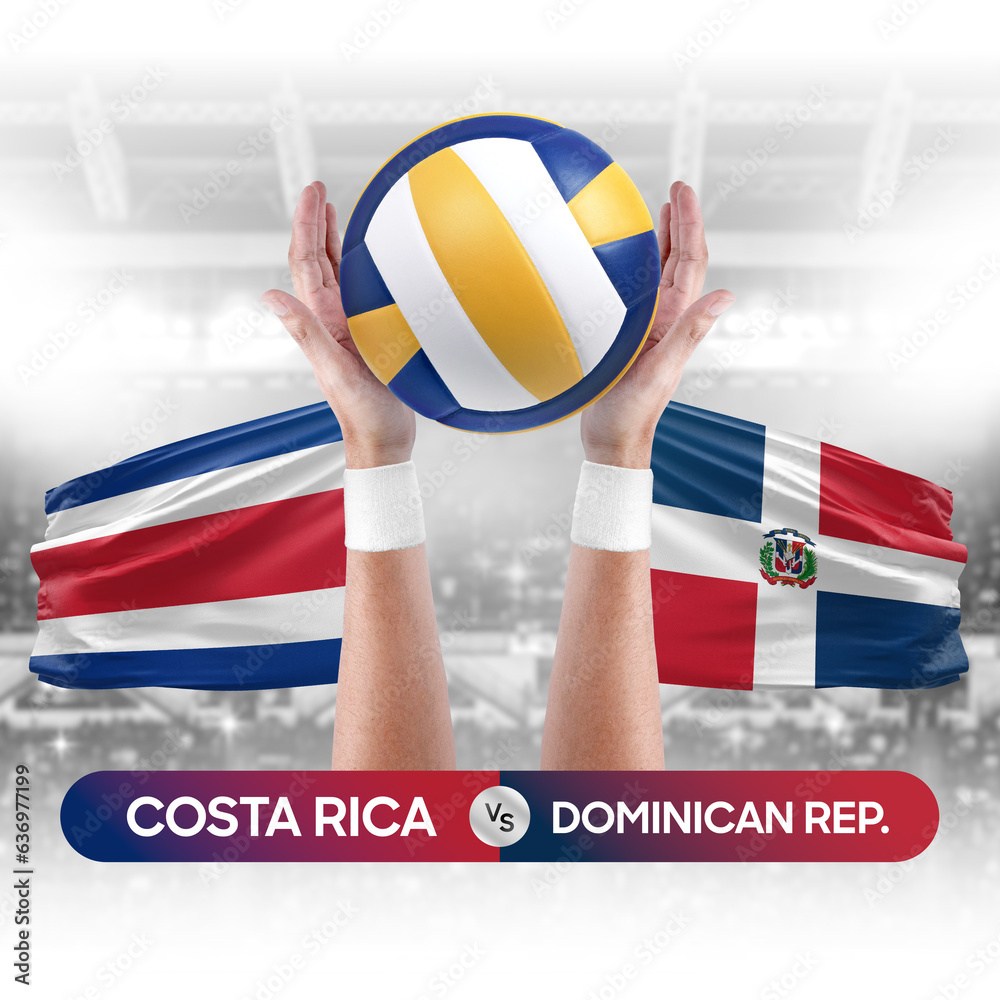 Costa Rica vs Dominican Republic national teams volleyball volley ball match competition concept.