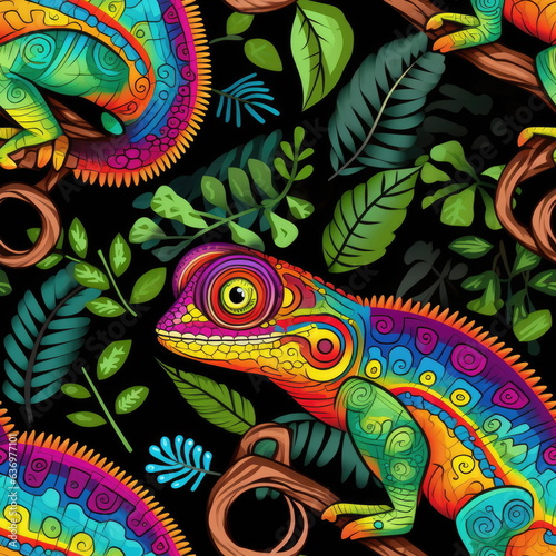 Seamless Pattern of chameleon © waranyu