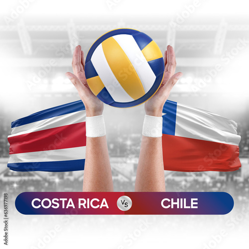 Costa Rica vs Chile national teams volleyball volley ball match competition concept.