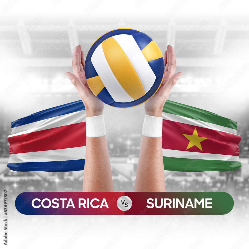 Costa Rica vs Suriname national teams volleyball volley ball match competition concept.