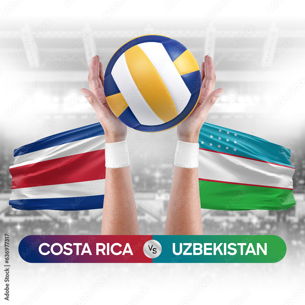Costa Rica vs Uzbekistan national teams volleyball volley ball match competition concept.