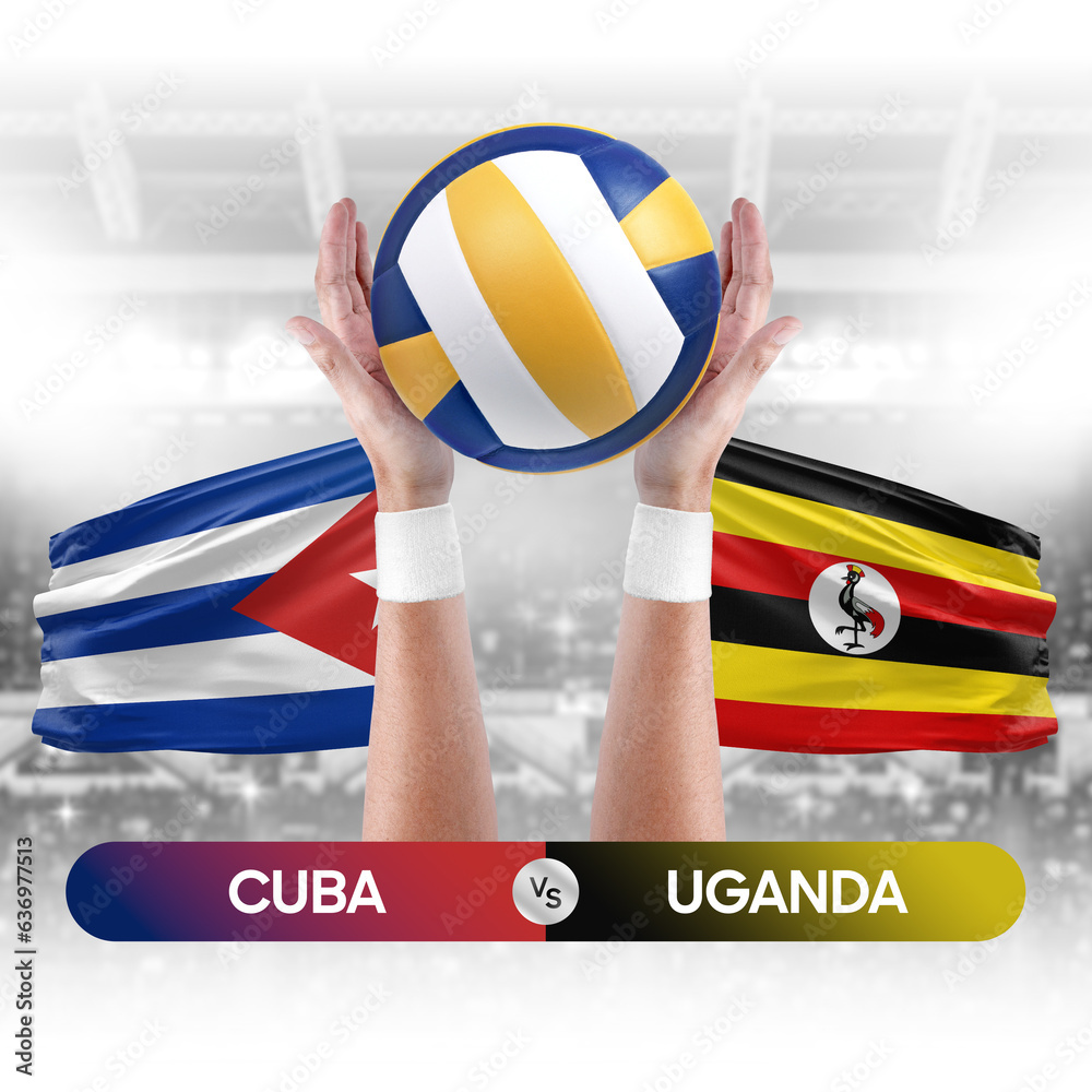 Cuba vs Uganda national teams volleyball volley ball match competition concept.
