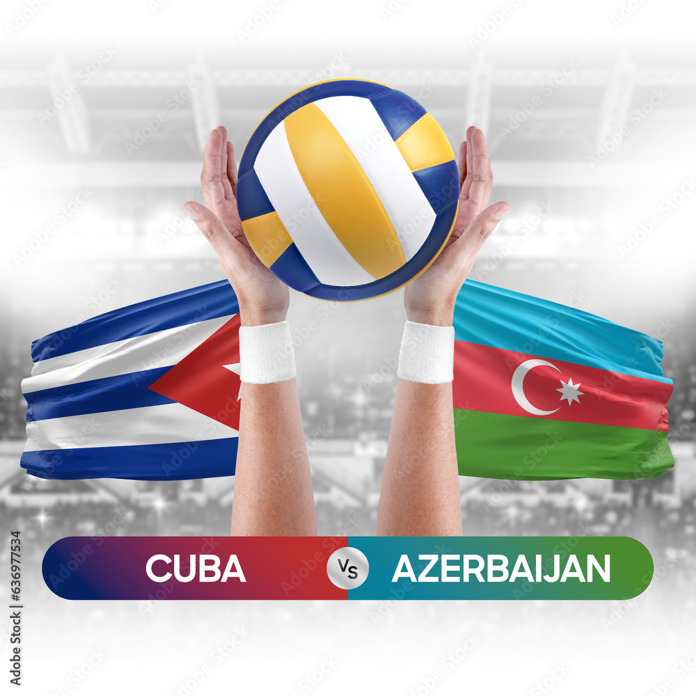 Cuba vs Azerbaijan national teams volleyball volley ball match competition concept.
