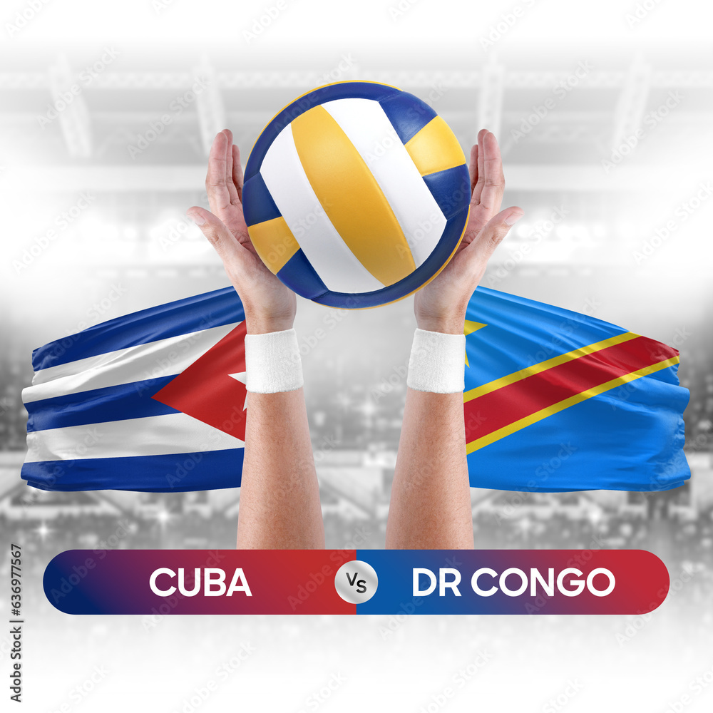 Cuba vs Dr Congo national teams volleyball volley ball match competition concept.