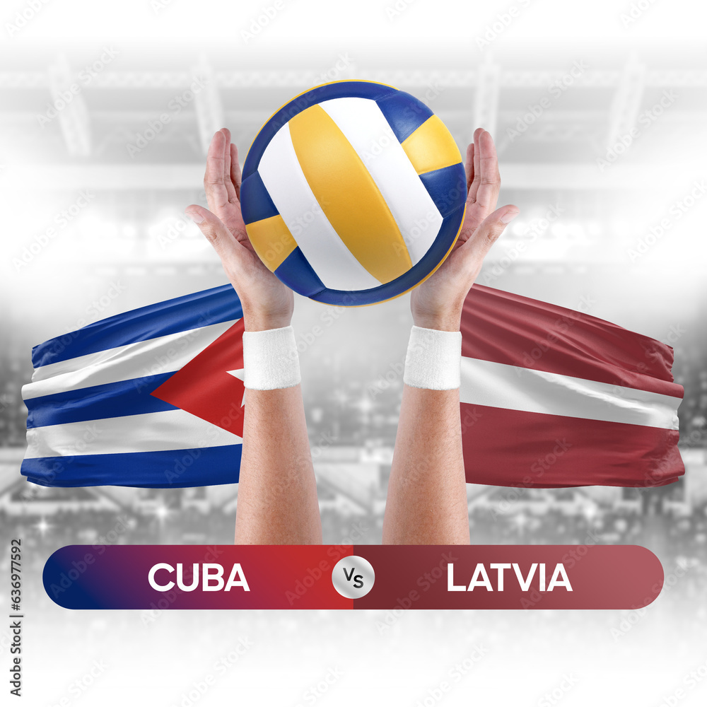 Cuba vs Latvia national teams volleyball volley ball match competition concept.