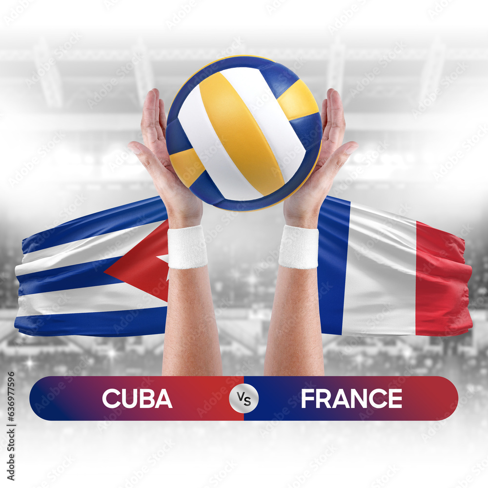 Cuba vs France national teams volleyball volley ball match competition concept.