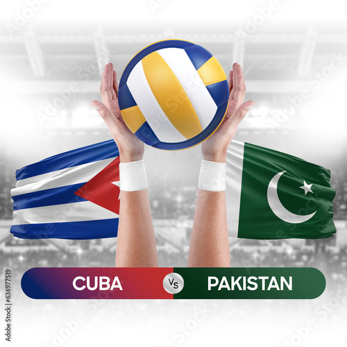 Cuba vs Pakistan national teams volleyball volley ball match competition concept.