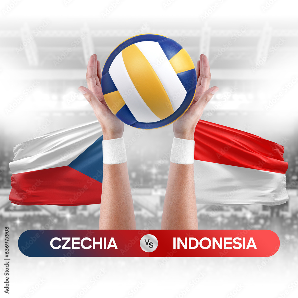 Czechia vs Indonesia national teams volleyball volley ball match competition concept.