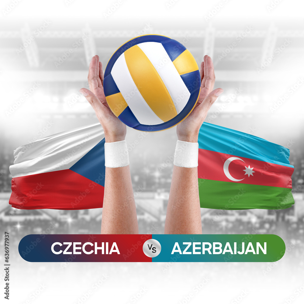 Czechia vs Azerbaijan national teams volleyball volley ball match competition concept.