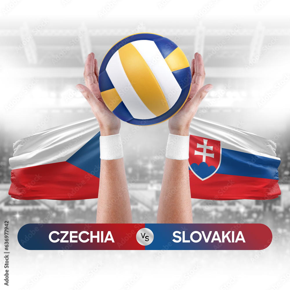 Czechia vs Slovakia national teams volleyball volley ball match competition concept.
