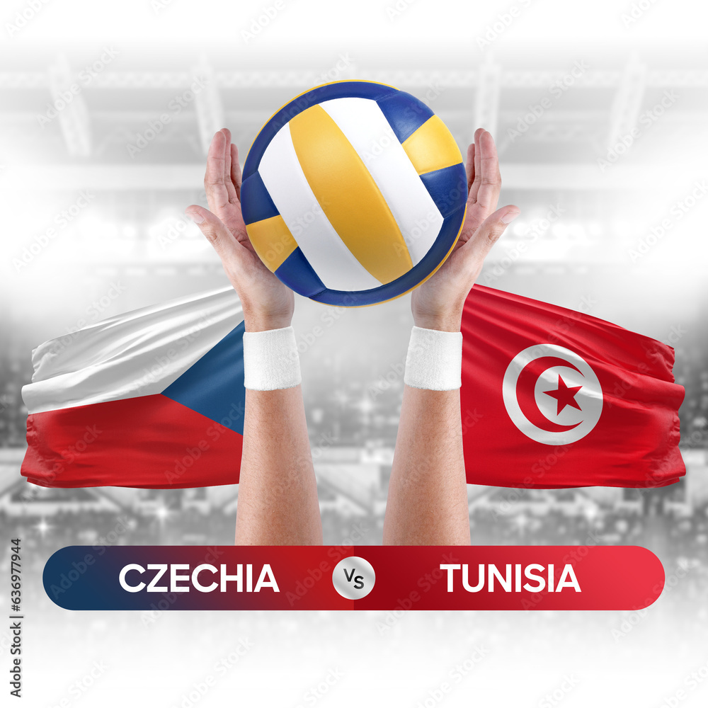 Czechia vs Tunisia national teams volleyball volley ball match competition concept.