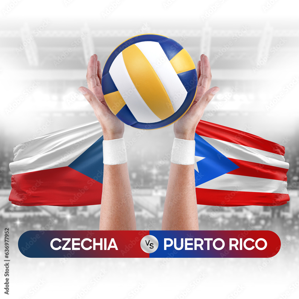 Czechia vs Puerto Rico national teams volleyball volley ball match competition concept.